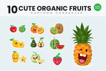 10 Cute Organic Fruits Vector Illustration Vol.2