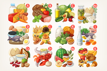 Vitamins and Minerals in Different Food
