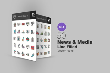 50 News & Media Line Filled Icons