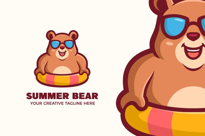 Bear Wear Glasses and Buoy Summer Mascot Logo