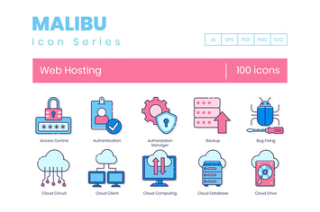 100 Web Hosting Line Icons
