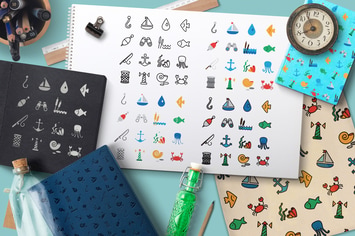 Sea Icons and Patterns Set
