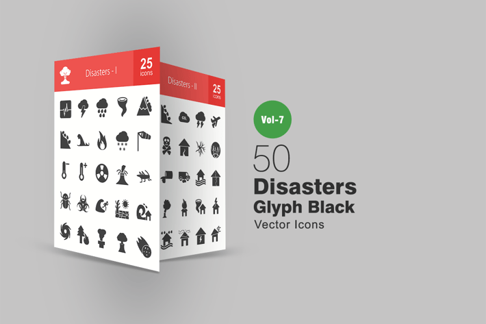 50 Disasters Glyph Icons