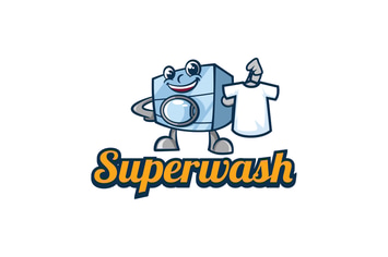 Retro Laundry Washing Machine Mascot Logo