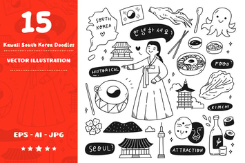 Kawaii South Korea Doodle Set