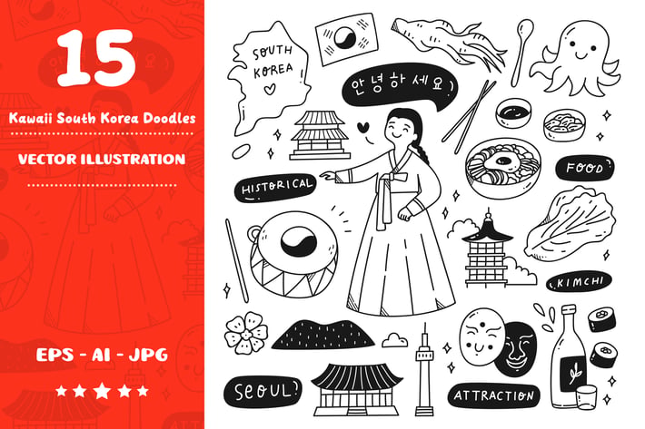 Kawaii South Korea Doodle Set