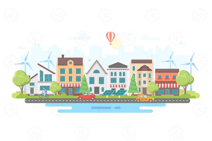 Eco-friendly city district - vector illustration