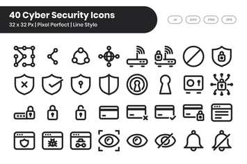 40 Cyber Security Icons Set - Line