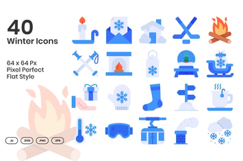 40 Winter Icons Set - Flat