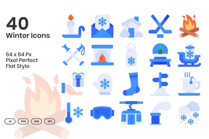 40 Winter Icons Set - Flat