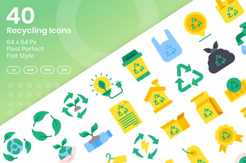 40 Recycling Icons Set - Flat