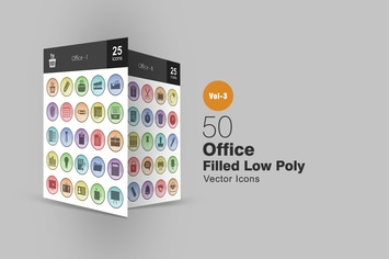 50 Office Filled Low Poly Icons