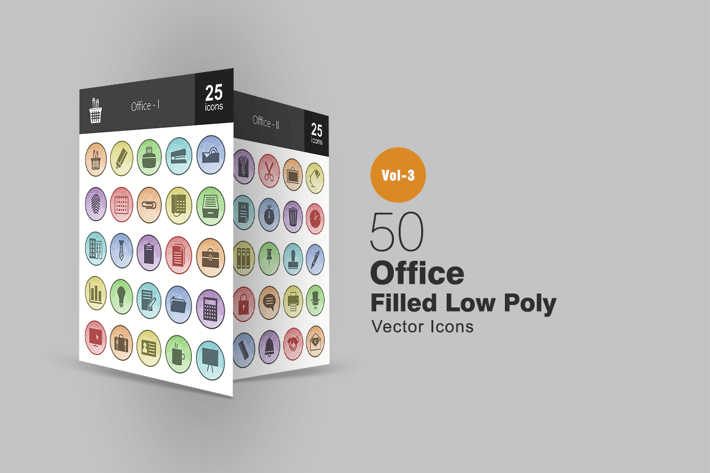 50 Office Filled Low Poly Icons