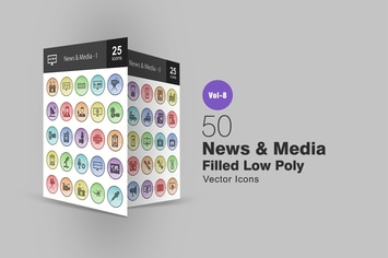 50 News & Media  Filled Low Poly Icons