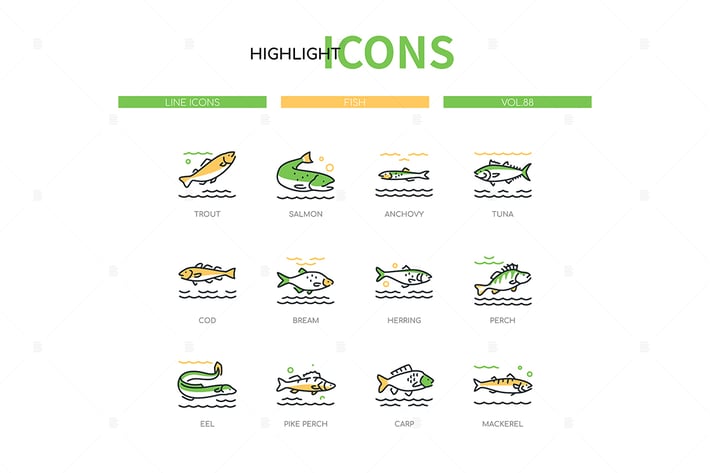 Fish - Modern Line Design Style Icons Set