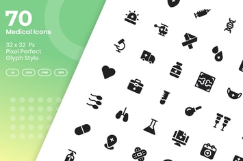 70 Medical Icons Set - Glyph