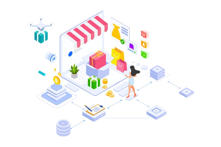 E-commerce On Blockchain Platform Isometric - FV	