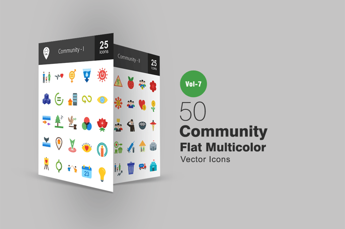 50 Community Flat Multicolor Icons