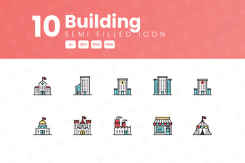 10 Building Semi Filled Icon Collection