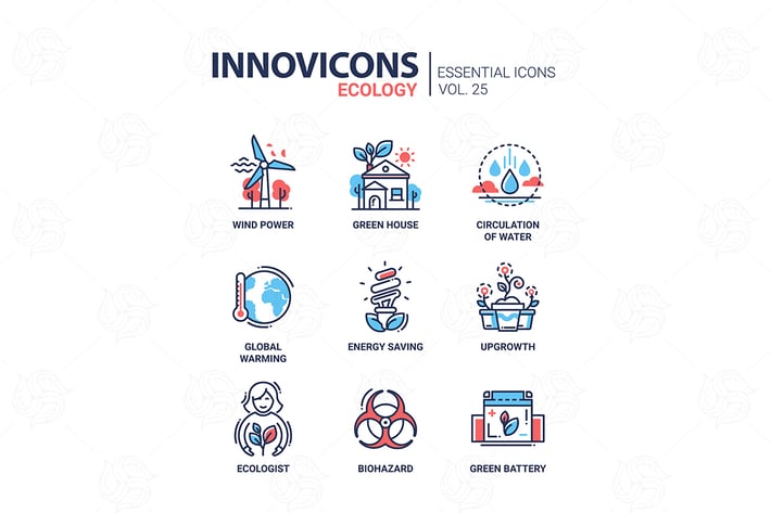 Ecology - modern color vector single line icon set
