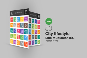 50 City Lifestyle Line Multicolor B/G Icons