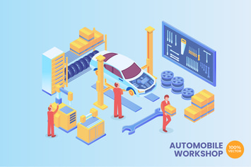 Isometric Automobile Workshop Vector Concept