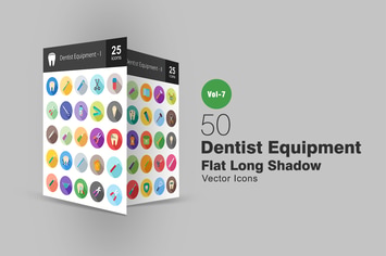 50 Dentist Equipment Flat Shadowed Icons