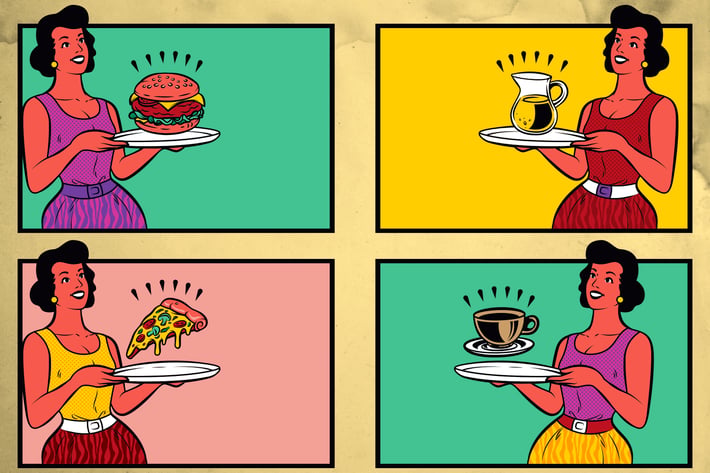 Retro Fast Food Waitress Illustration