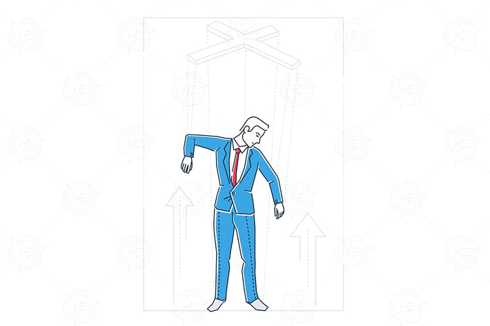 Marionette businessman - line design illustration