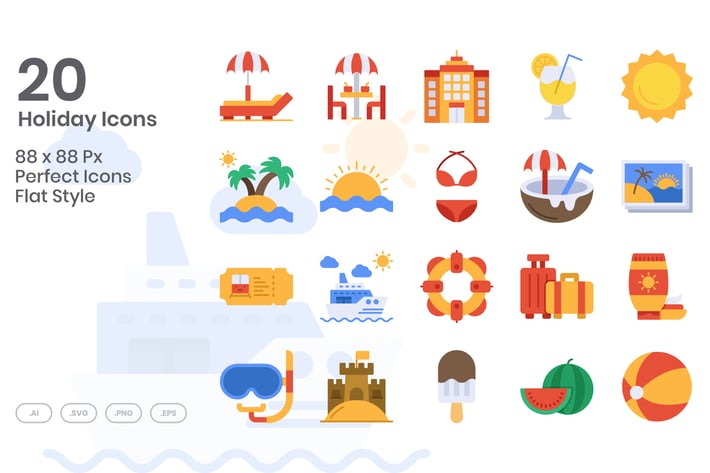 20 Holiday Icons Set - Flat