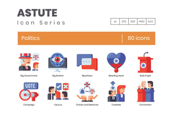 80 Politics Flat Icons