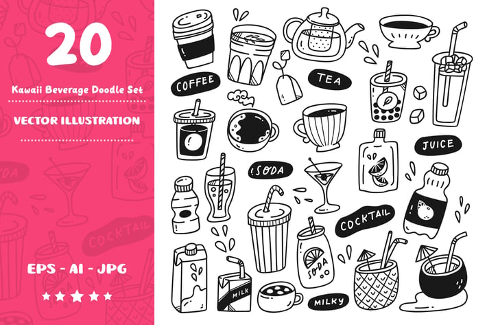 Kawaii Beverage Doodle Set