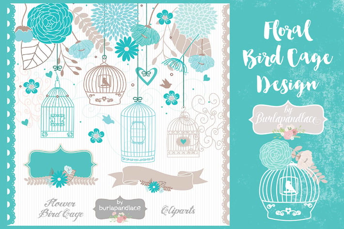 Teal floral bird cage design