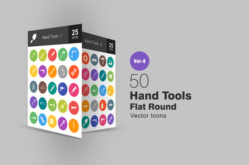 50 Hand Tools Flat Round Icons