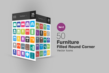 50 Furniture Filled Round Corner Icons