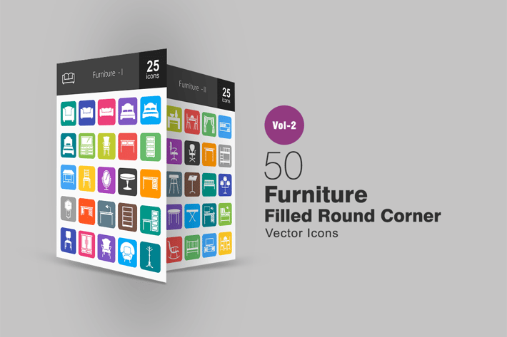 50 Furniture Filled Round Corner Icons