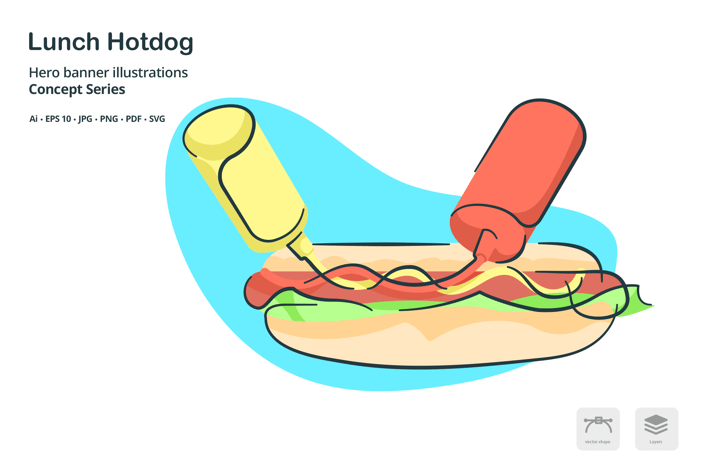 Lunch Hotdog Meal Vector Illustration