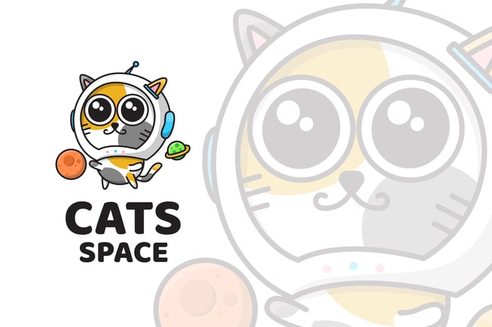 Cats Space Cute Logo Template