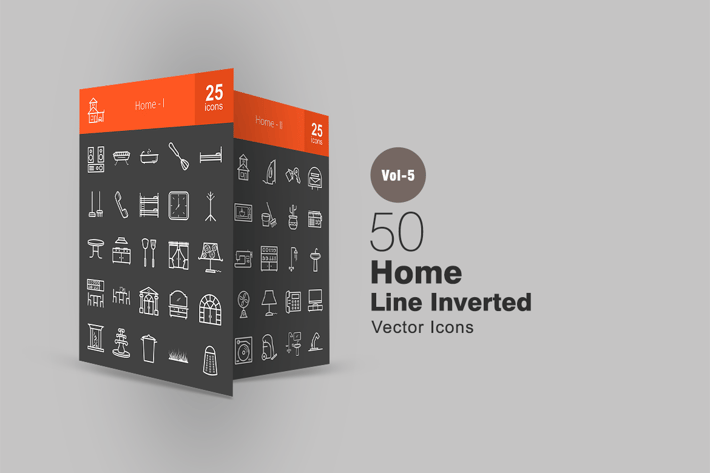 50 Home Line Inverted Icons