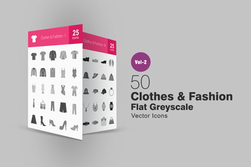 50 Clothes & Fashion Greyscale Icons