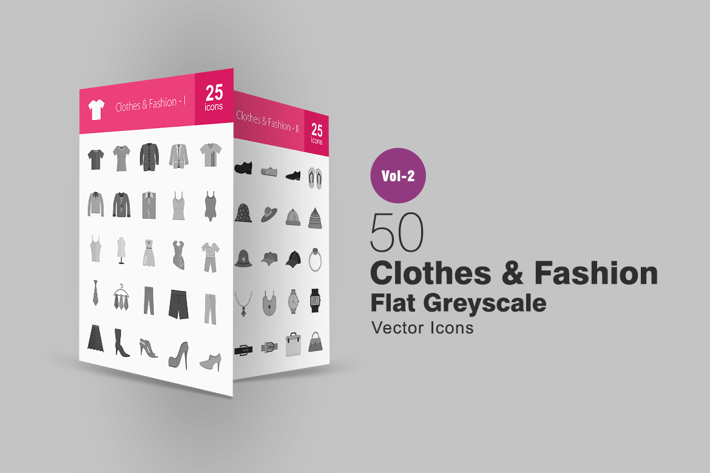 50 Clothes & Fashion Greyscale Icons