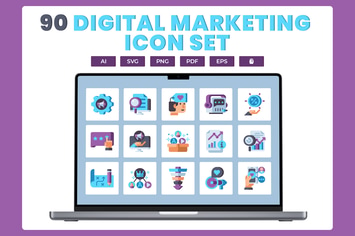 90 Digital Marketing Flat Icons