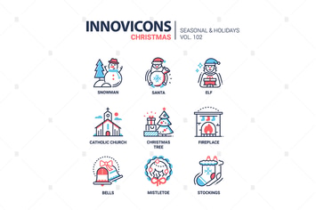 Christmas symbols line design style icons set