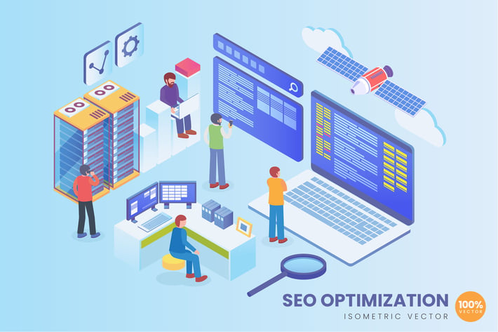 Isometric SEO Optimization Vector Concept