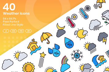 40 Weather Icons Set - Filled Line