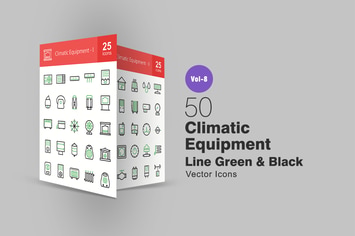 50 Climatic Equipment Green & Black Line Icons