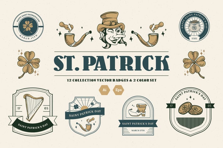Vintage St Patrick Illustration Set 