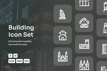 Building Dashed Line Icon Set
