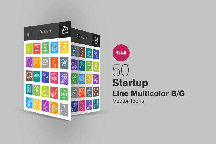 50 Startup Line Multicolor B/G Icons