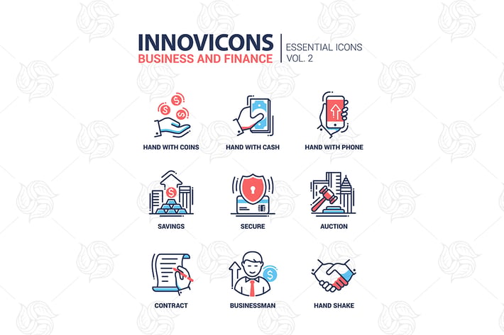 Modern office and business line flat design icons